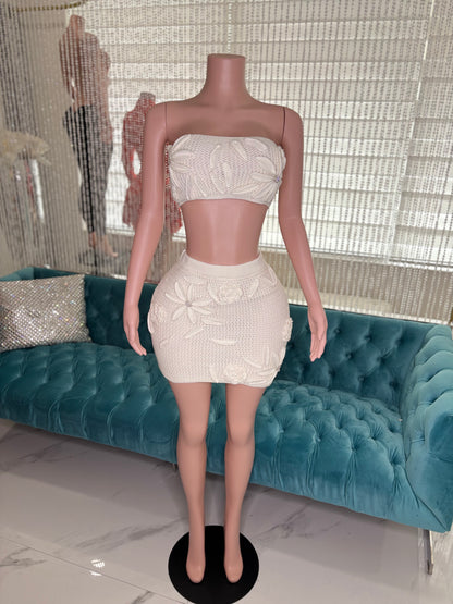 Britany White Crochet Skirt Set