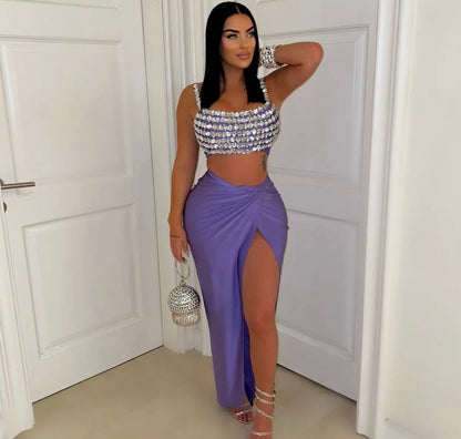 She's Shining Rhinestone Skirt Set
