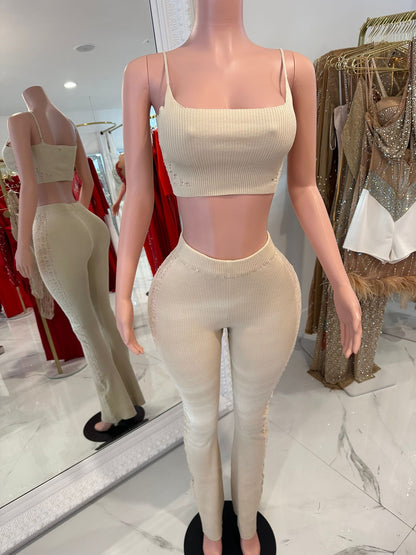 Hot Escape Knit Ribbed Legging Set Nude