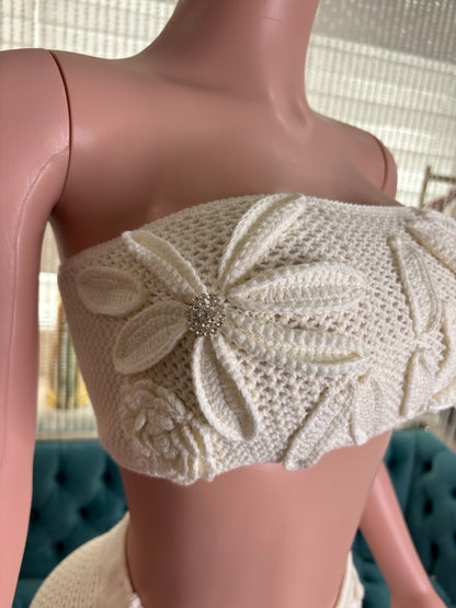Britany White Crochet Skirt Set