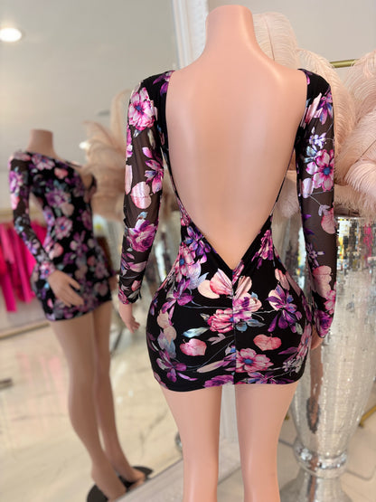 Vibrant Petal Mini Dress Black