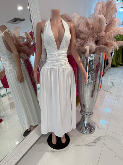 New Flow Ruched Maxi Dress White