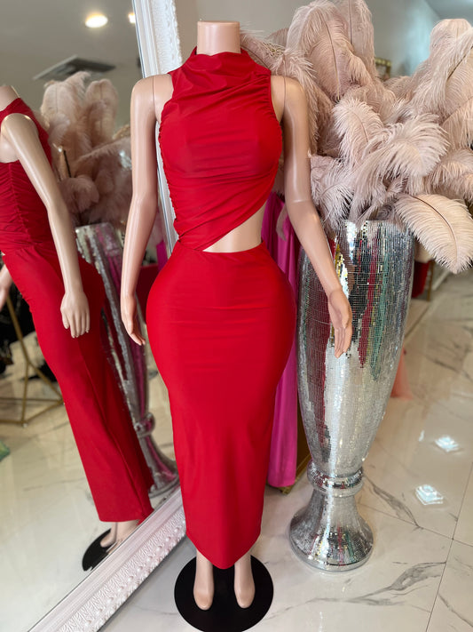 Amazing Curve Ruched Maxi Dress Red