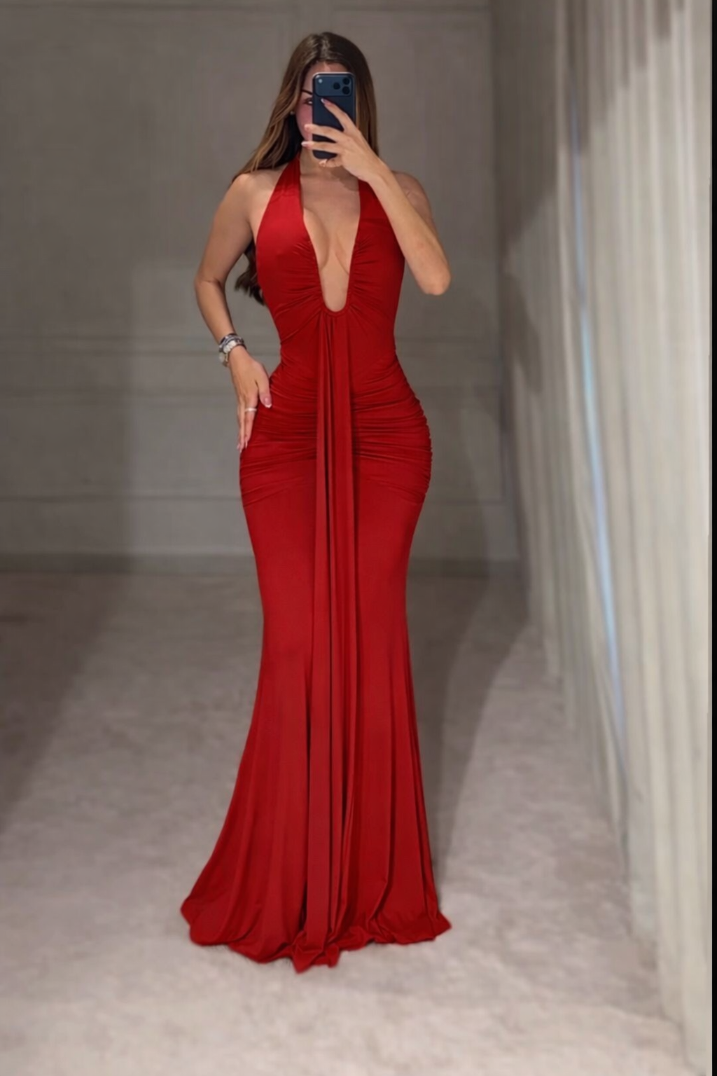 Yiyi Ruched Maxi Dress Red