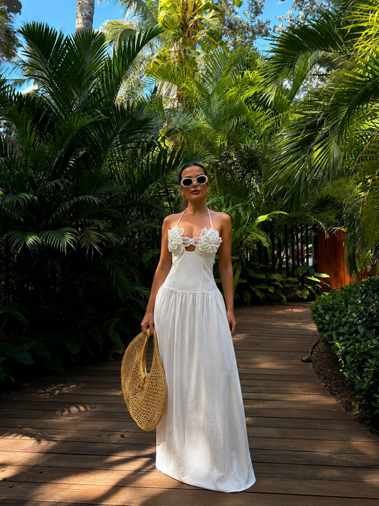 Goddess Bloom Maxi Dress White