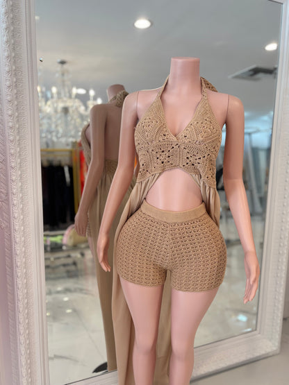 Oasis Mirage Crochet Mesh Short Set Nude