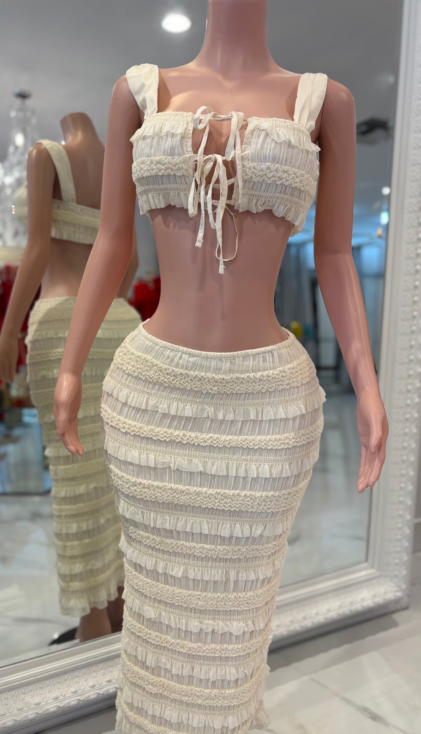 Dynasty Muse Ruched Skirt Set Nude