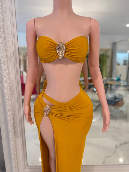 Rosette Mirage Ruched Skirt Set Yellow