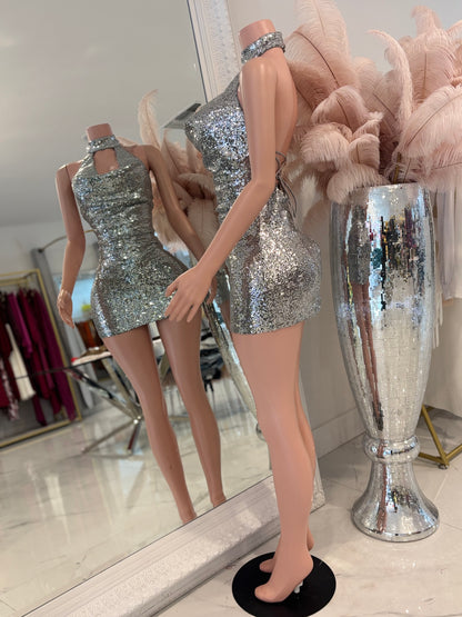 Glitter Halter Mini Dress