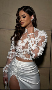 Flora Charmeuse Lace Set Dress White