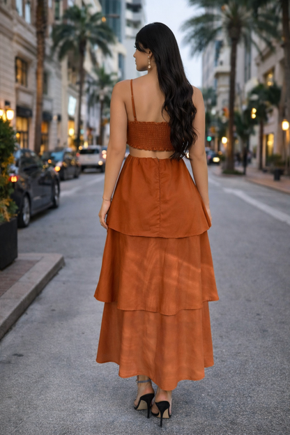Dream On Linen Maxi Dress Brown