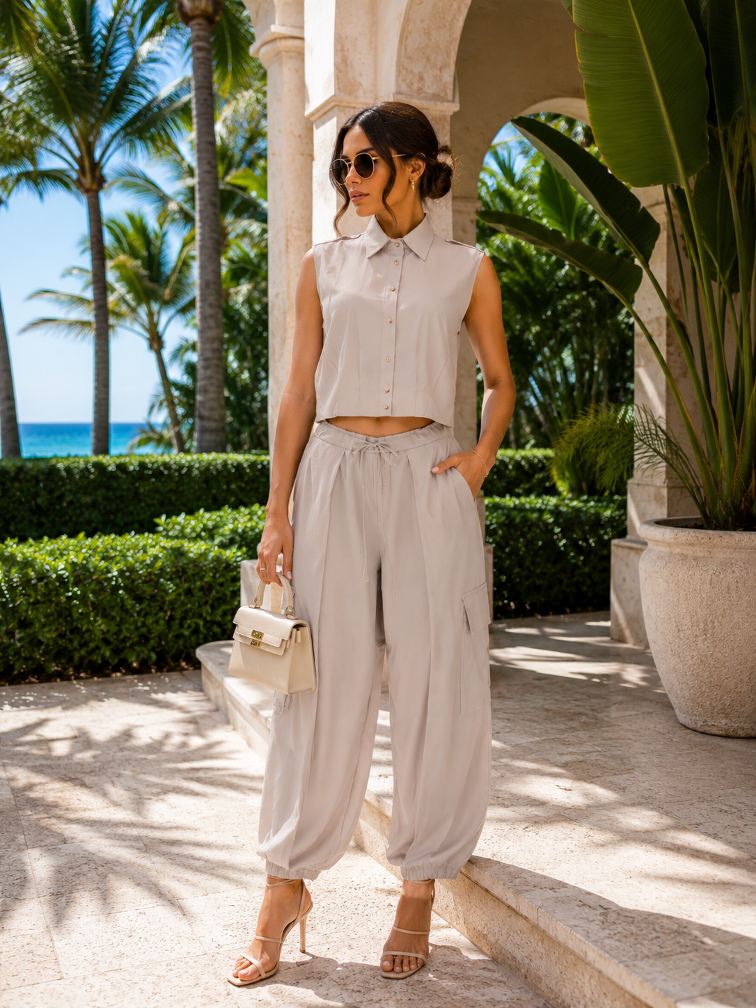 Don't Play About Me Pant Set Beige