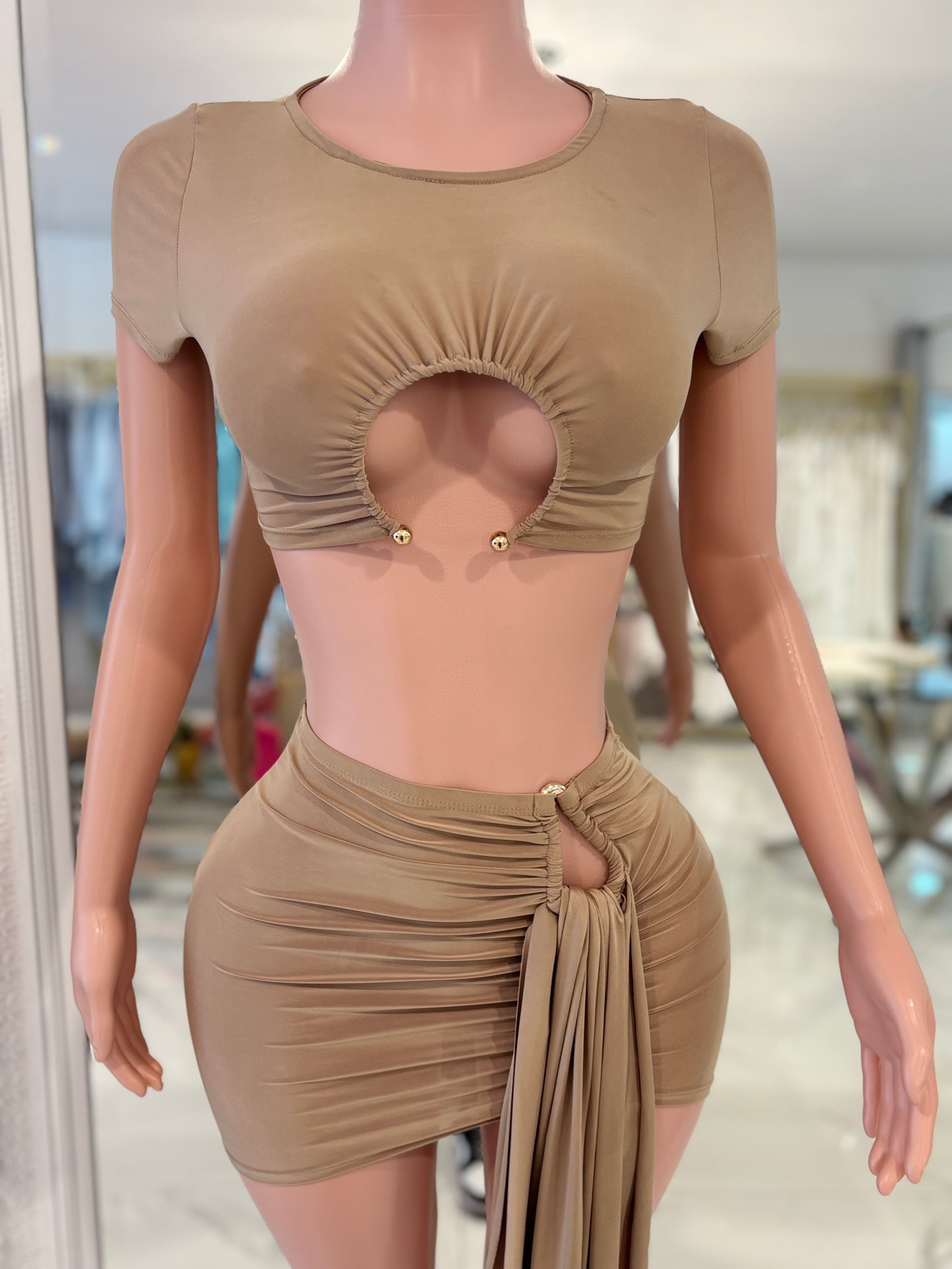 God I’m Hella Hot Skirt Set Nude
