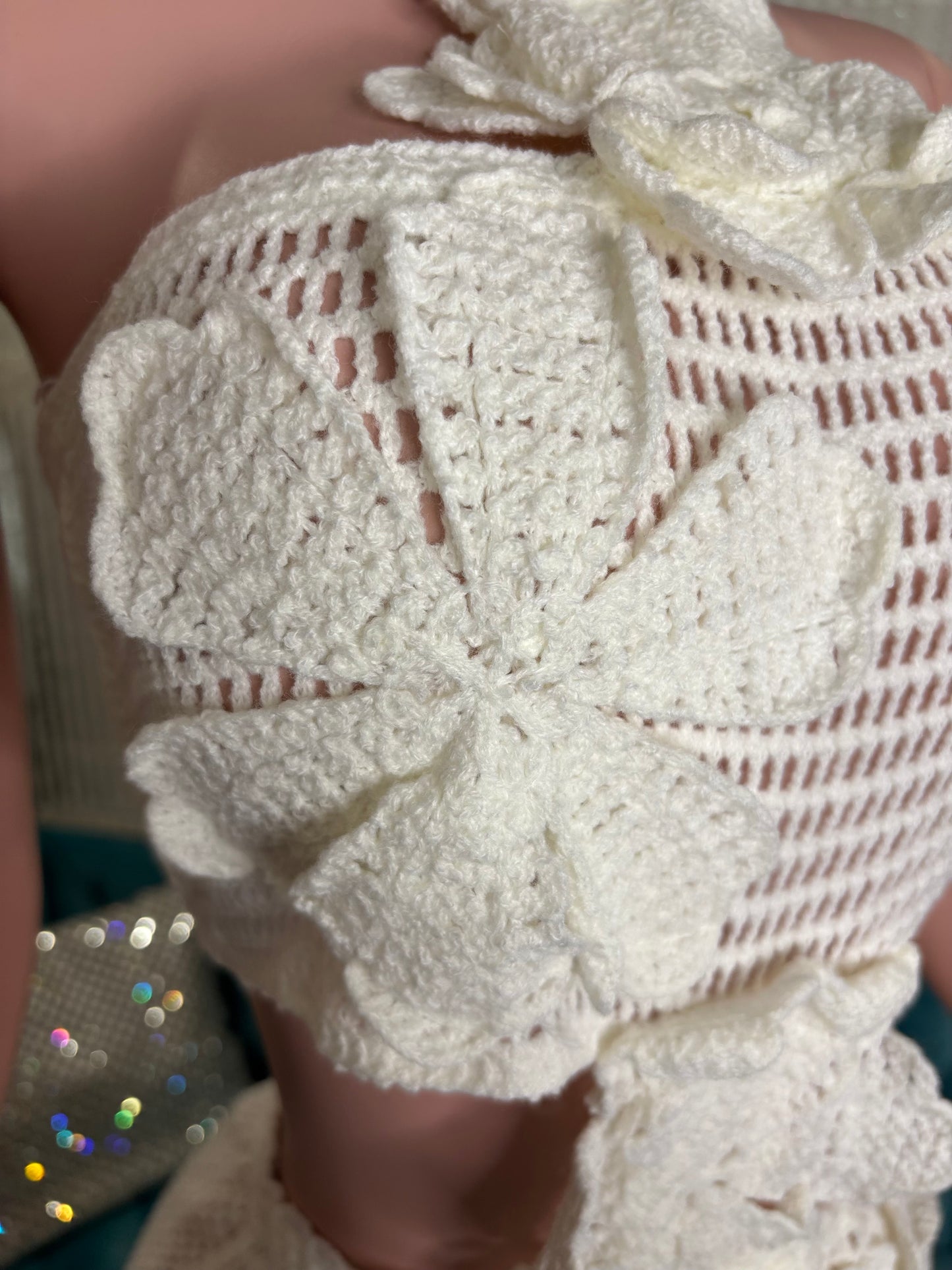 Lune Blanche Floral Crochet Mini Dress White