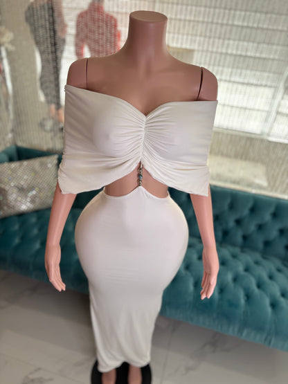 Moonlit Allure Ruched Maxi Dress White