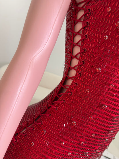 Queen Rhinestones Mini Dress Red