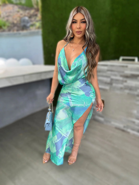 Sunset Glow Satin Maxi Dress