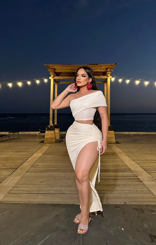 Rustic Romance Ruched Skirt Set Nude