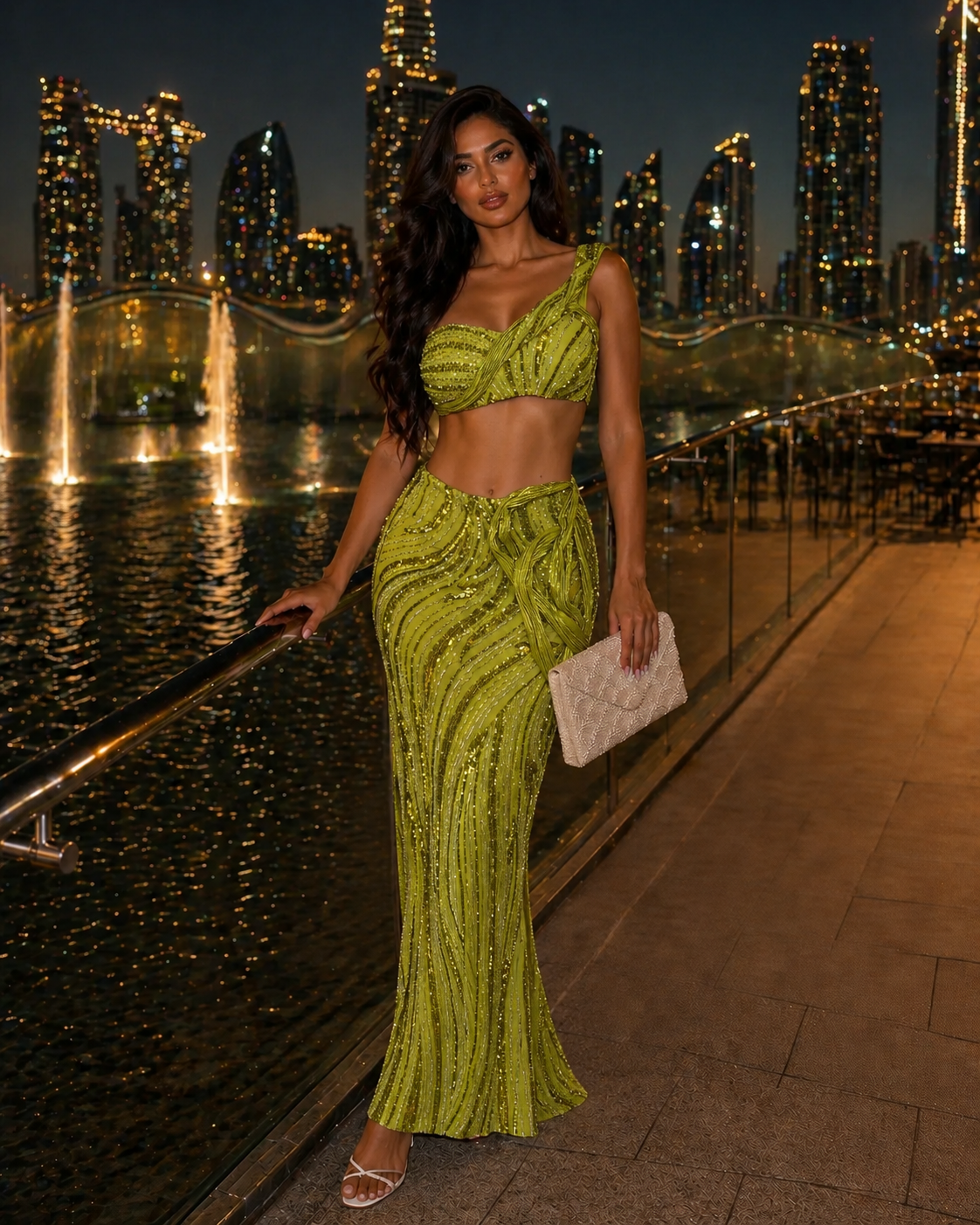 Opulent Waves Sequin Mesh Skirt Set