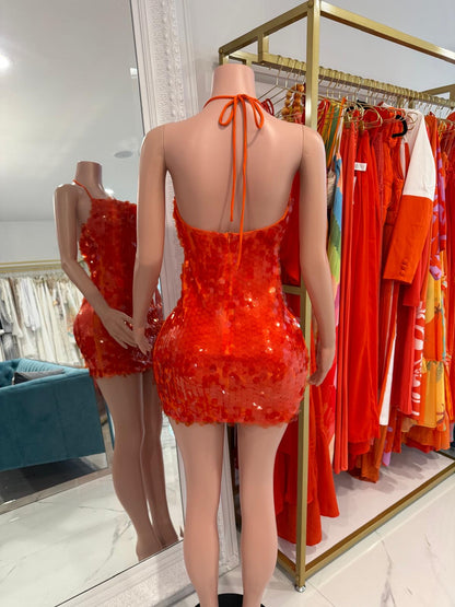 Sparkling Mirage Sequin Mini Dress Orange