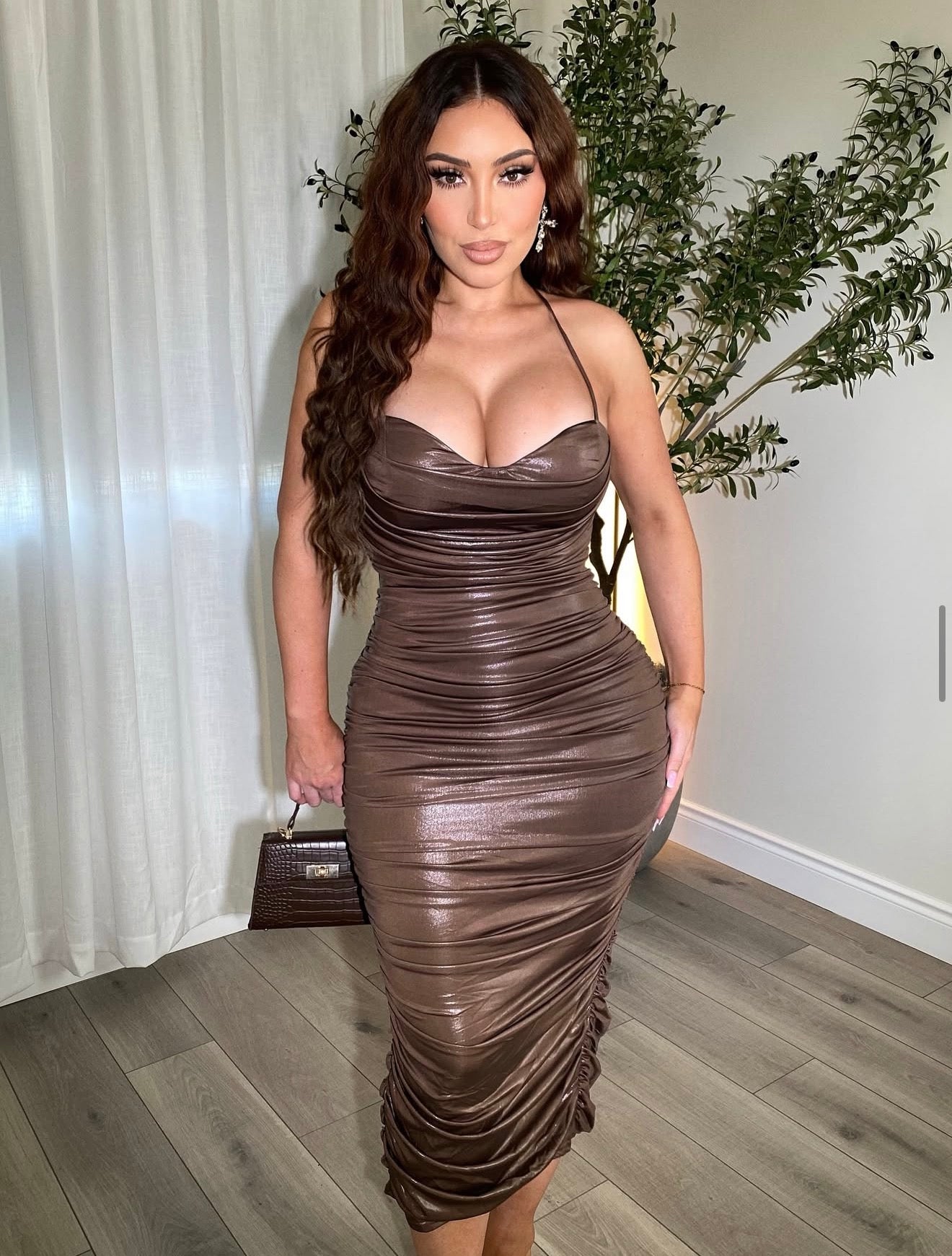 Let's Get Together Midi Dress Brown