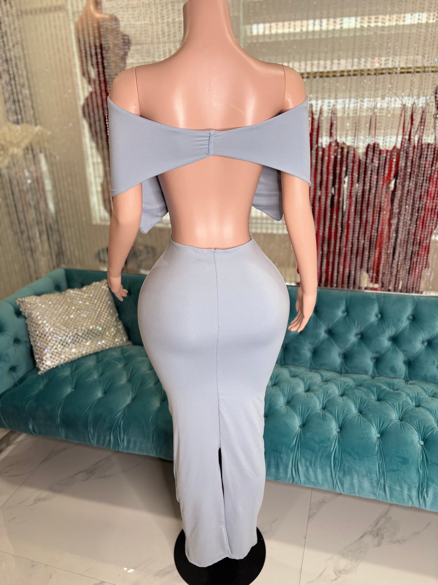 Moonlit Allure Ruched Maxi Dress Blue