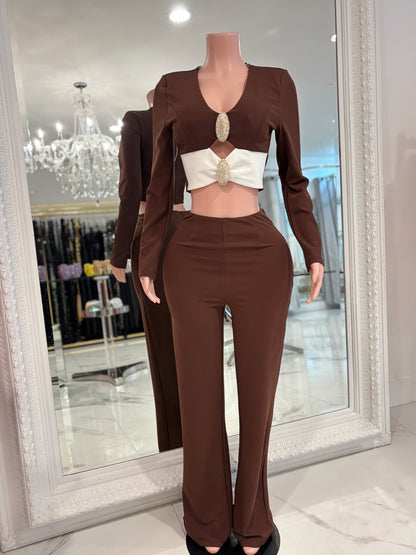 You Better Believe It Pant Set Brown