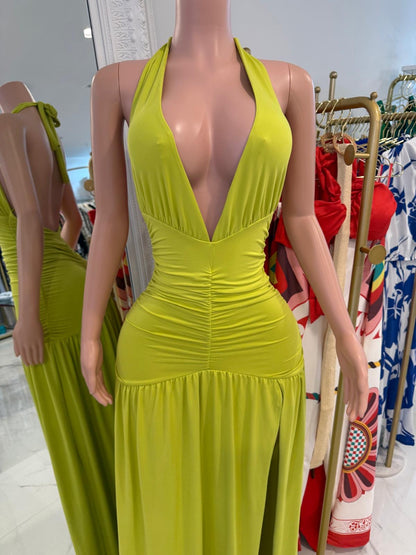 Nocturnal Flow Ruched Maxi Dress Green