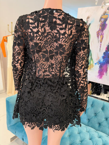 Radiant Prairie Lace Short Set Black