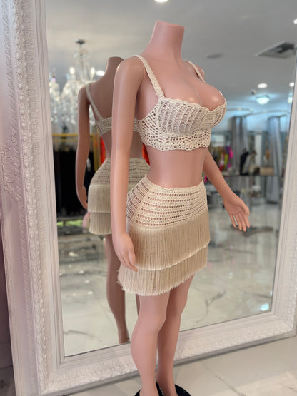 Wendy  Crochet Skirt Set Nude