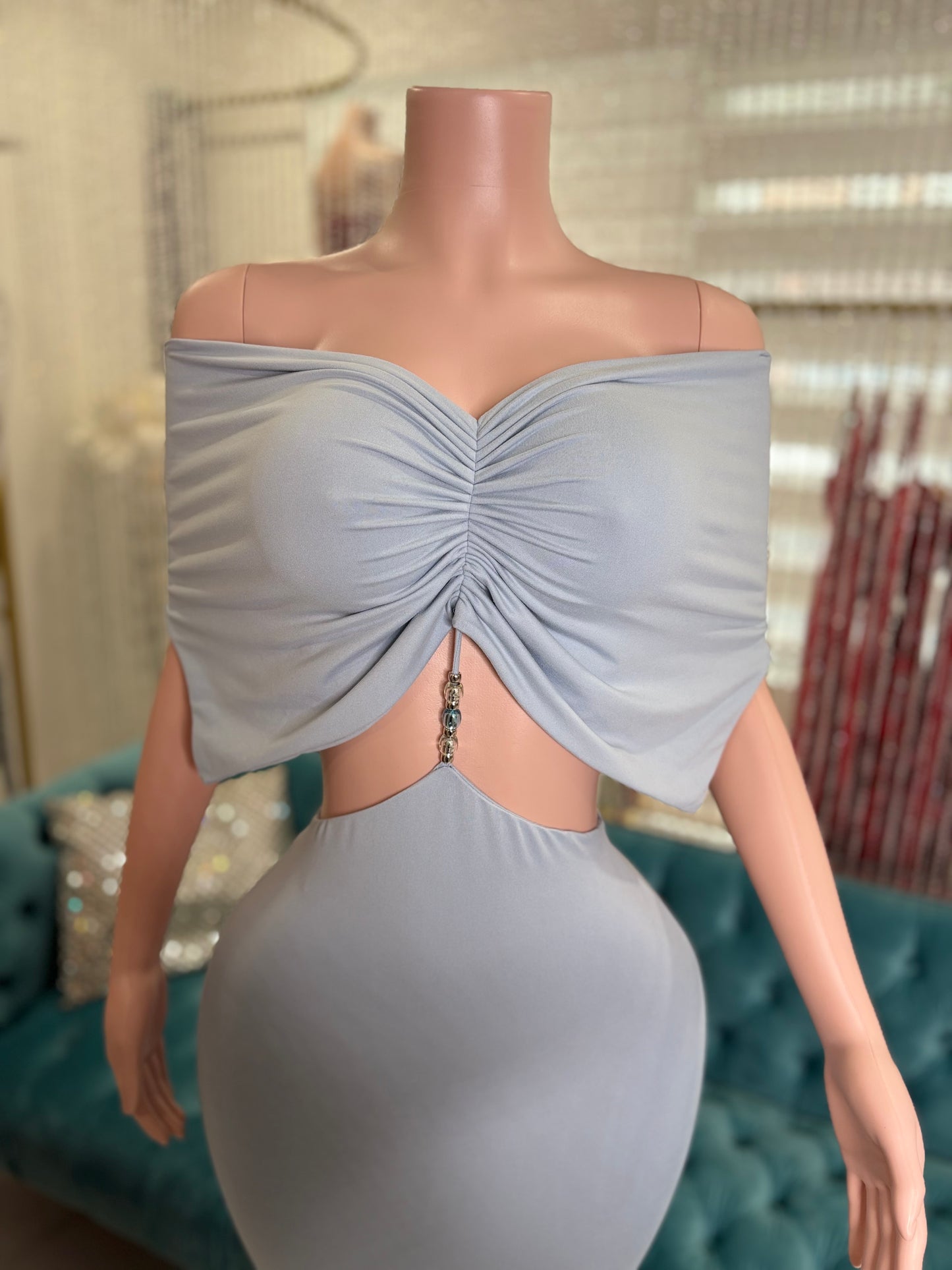 Moonlit Allure Ruched Maxi Dress Blue