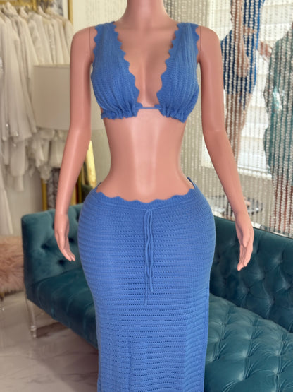 No Better Time Knit Skirt Set blue