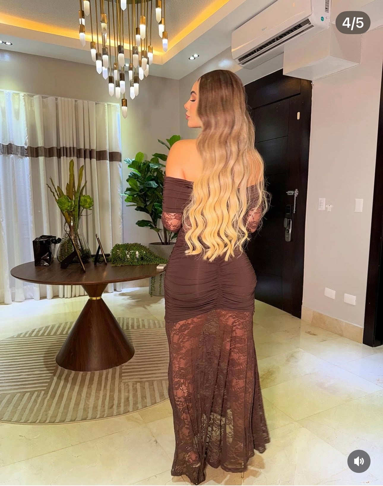 Elisa Lace Ruched Maxi Dress Brown