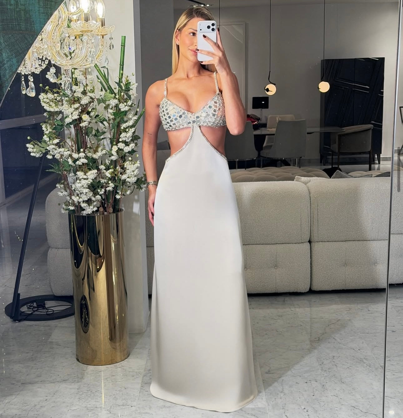 Disco Dance Maxi Dress Beige