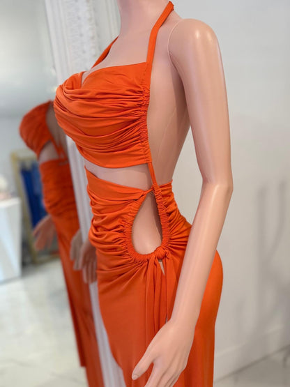 Prism Flow Ruched Maxi Dress Orange