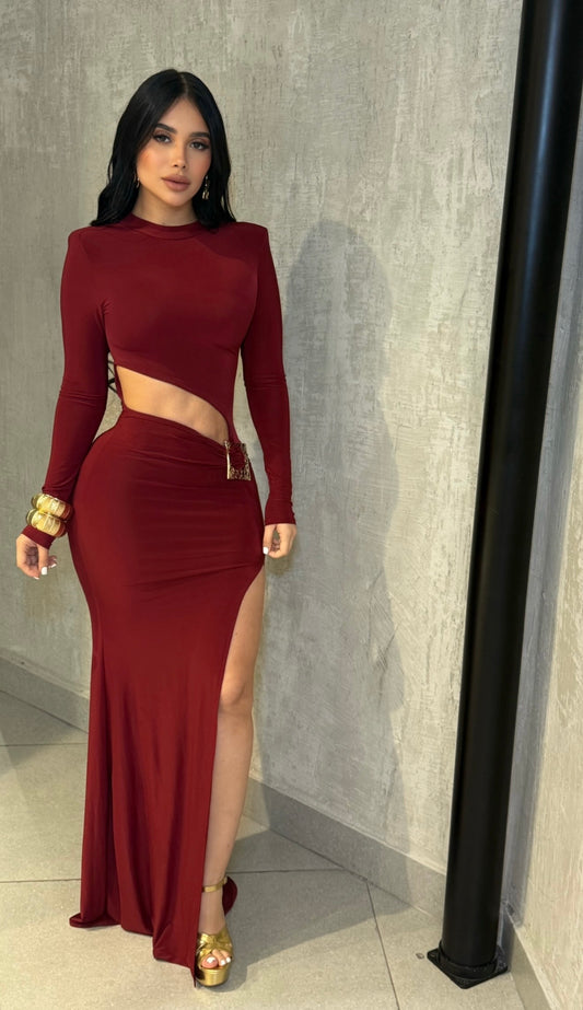 Ethereal Flow Code Maxi Dress Rojo Vino