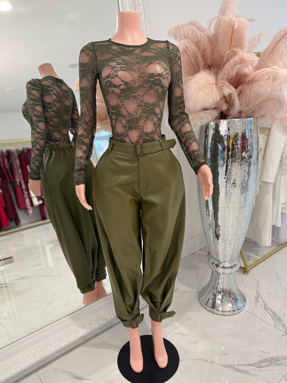 Olive High Waist Trousers Pants