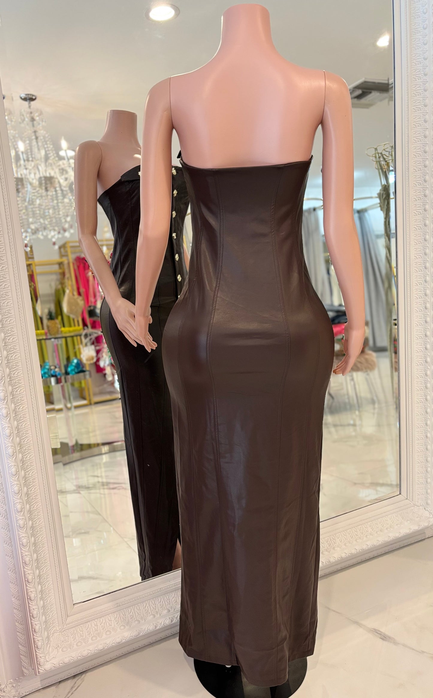 Lulu Leather Maxi Dress Brown