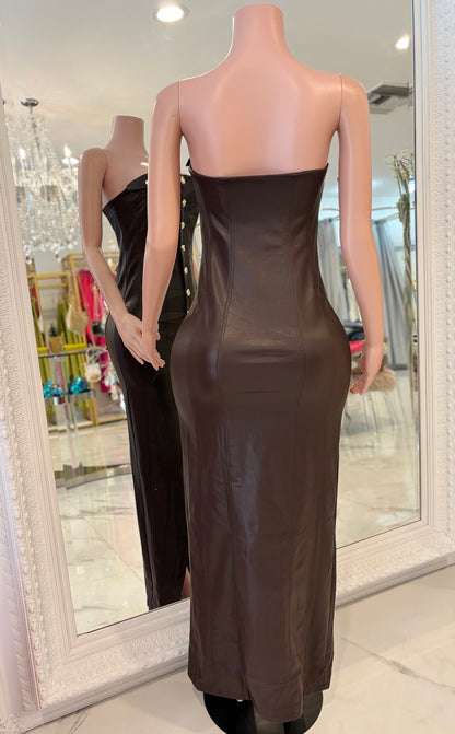 Lulu Leather Maxi Dress Brown