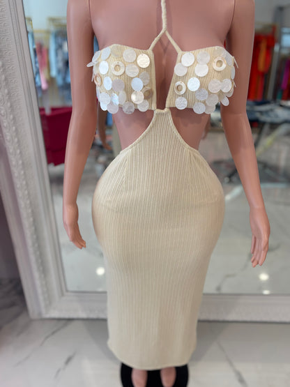 Vestido largo de punto Tidal Glow color piel