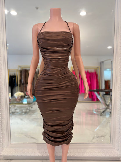 Let's Get Together Midi Dress Brown