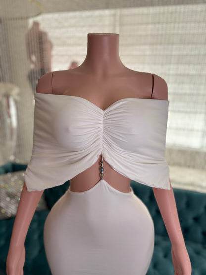 Moonlit Allure Ruched Maxi Dress White