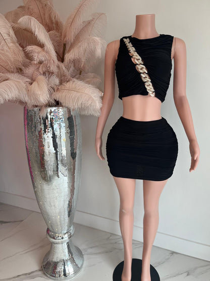 Nightfall Chain Ruched Skirt Set Black