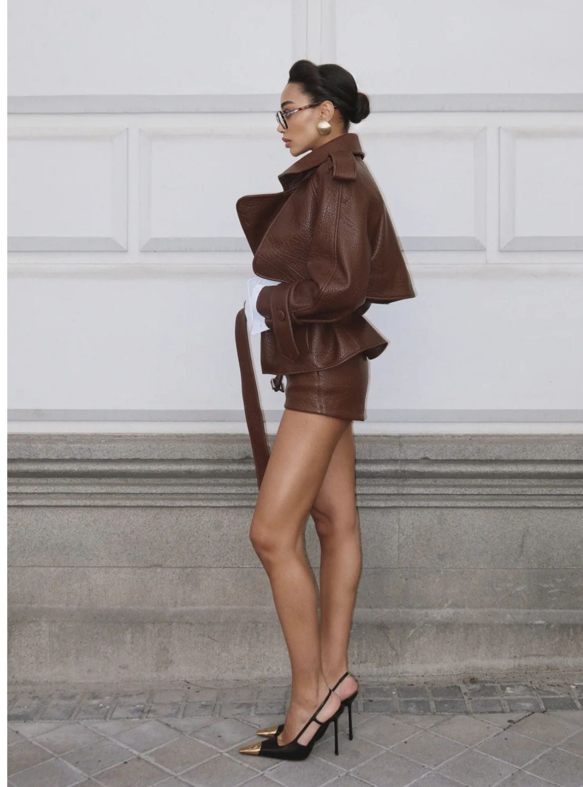 Rogue Muse Faux Leather Short Set Brown