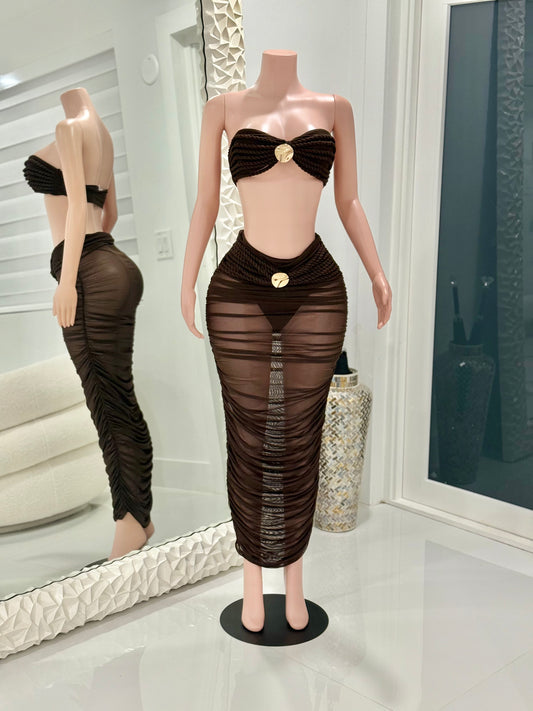 I'm a Little Tied Up Skirt Set Brown