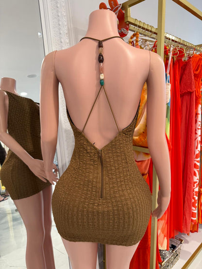 The Luxe Grid Mini Dress Brown