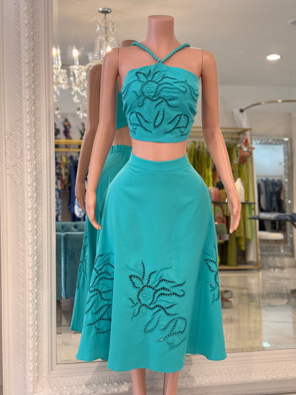 Golden Floral Skirt Set