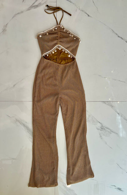 Seaside Muse Crochet Jumpsuit Brown