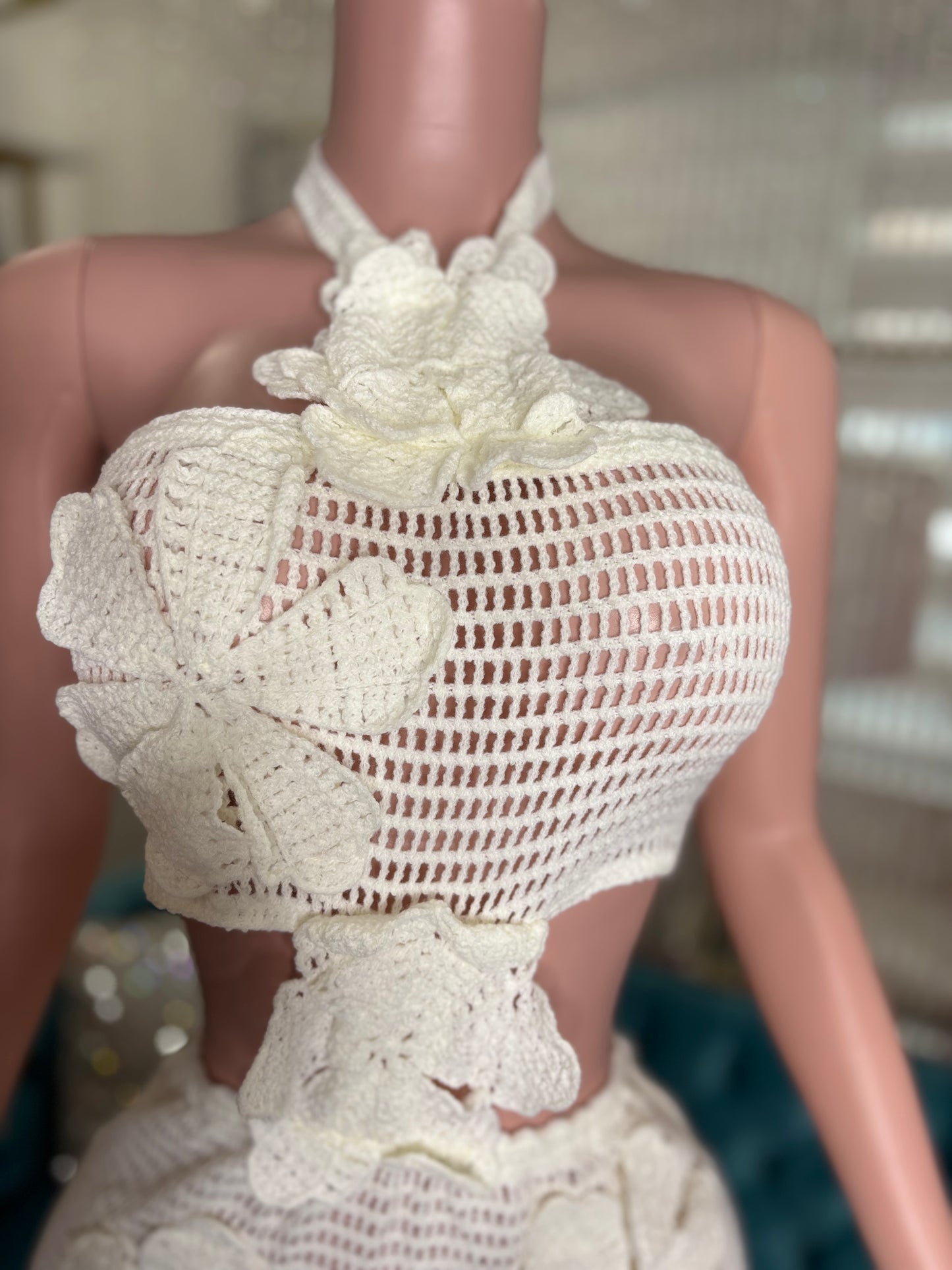 Lune Blanche Floral Crochet Mini Dress White