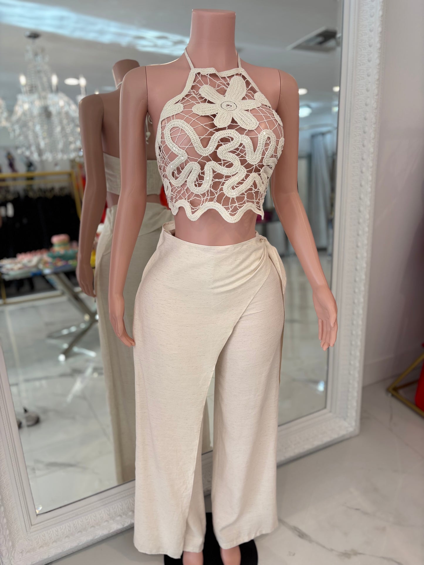Sunkissed Nomad Floral Crochet Pant Set Nude